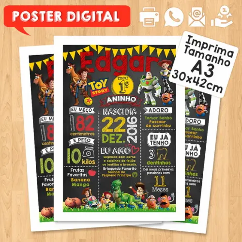 Arte Digital Chalkboard Aniversário A3 30x42cm Toy Story