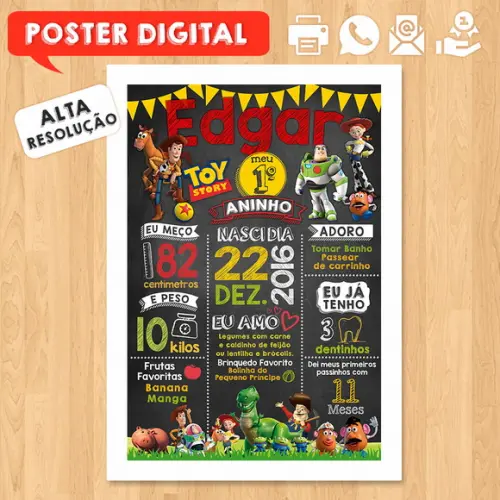 Arte Digital Chalkboard Aniversário A3 30x42cm Toy Story