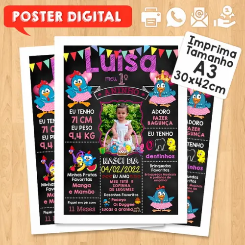 Arte Digital Chalkboard Aniversário A3 Galinha Pintadinha
