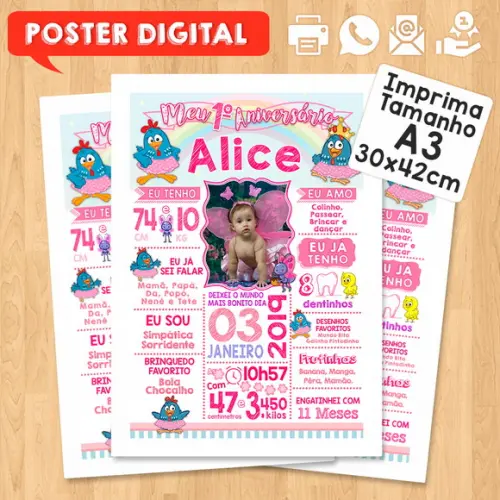 Arte Digital Chalkboard Aniversário A3 Galinha Pintadinha