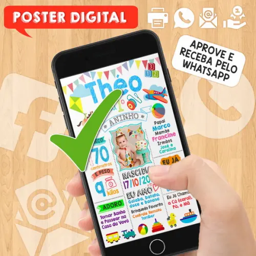 Arte Digital Chalkboard Aniversário A3 Menino Brinquedos