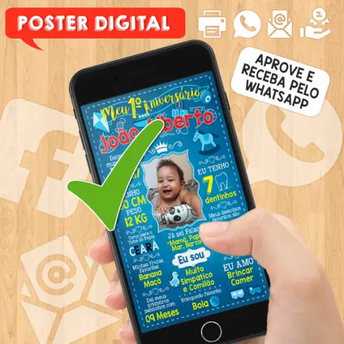 Arte Digital Chalkboard Aniversário A3 Menino Brinquedos