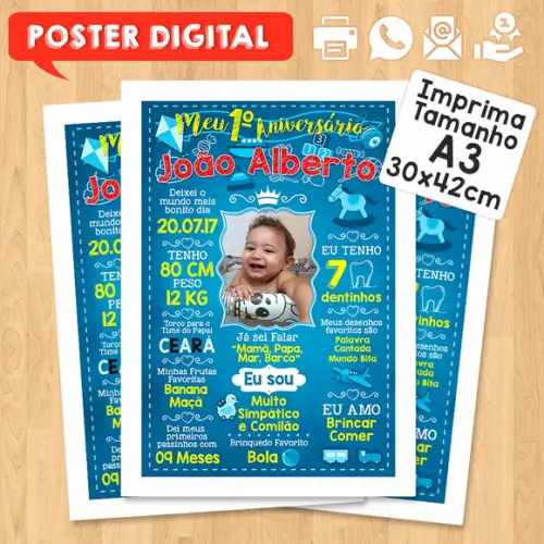 Arte Digital Chalkboard Aniversário A3 Menino Brinquedos