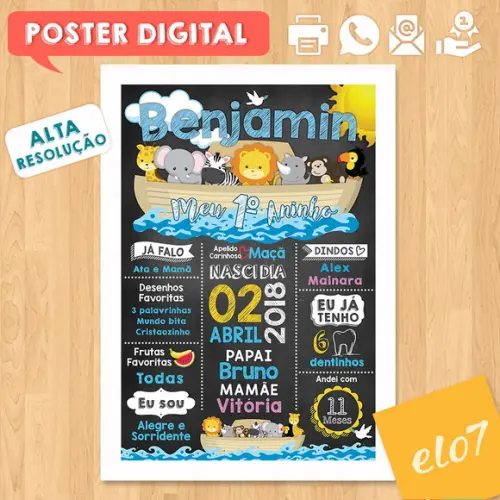 Arte Digital Chalkboard Aniversário Arca de Noé