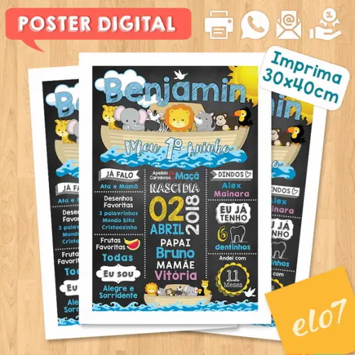 Arte Digital Chalkboard Aniversário Arca de Noé