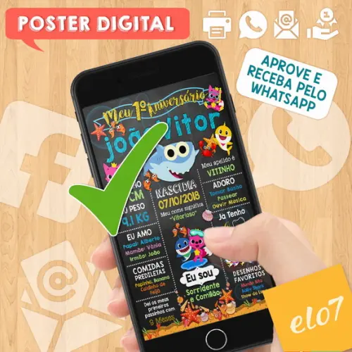 Arte Digital Chalkboard Aniversário Baby Shark