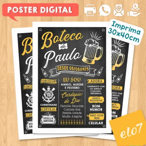 Arte Digital Chalkboard Aniversário Boteco