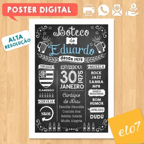 Arte Digital Chalkboard Aniversário Boteco