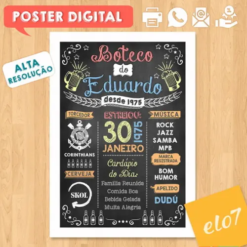 Arte Digital Chalkboard Aniversário Boteco