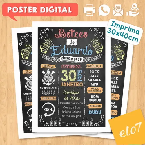 Arte Digital Chalkboard Aniversário Boteco