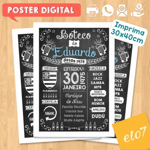 Arte Digital Chalkboard Aniversário Boteco
