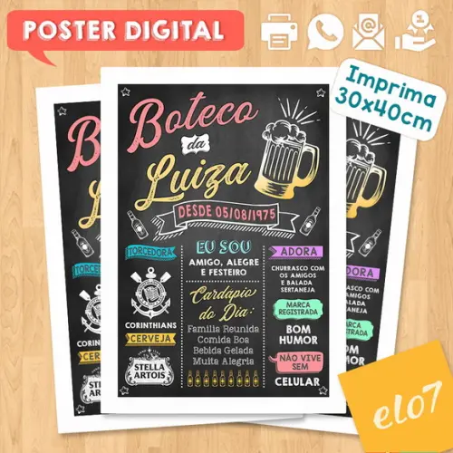 Arte Digital Chalkboard Aniversário Boteco