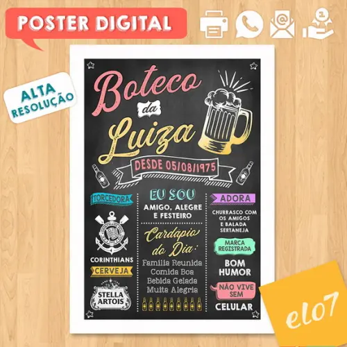 Arte Digital Chalkboard Aniversário Boteco