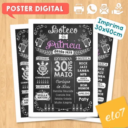 Arte Digital Chalkboard Aniversário Boteco
