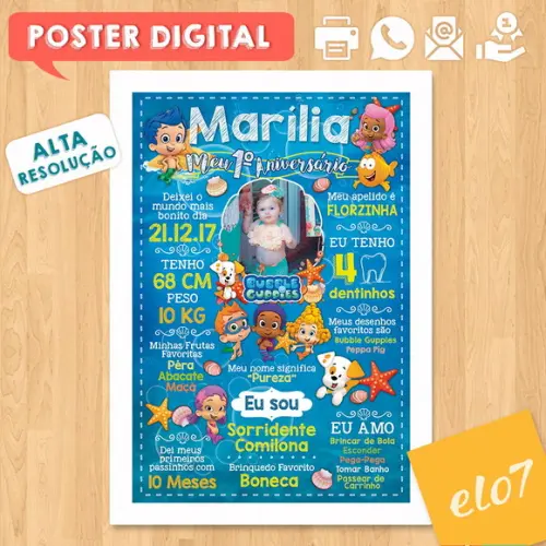 Arte Digital Chalkboard Aniversário Bubble Guppies