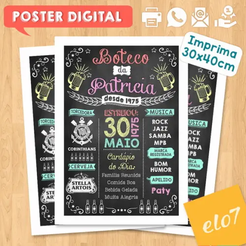 Arte Digital Chalkboard Aniversário Boteco
