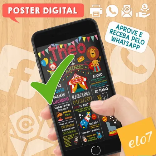Arte Digital Chalkboard Aniversário Circo