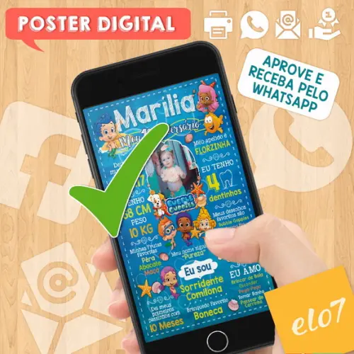 Arte Digital Chalkboard Aniversário Bubble Guppies