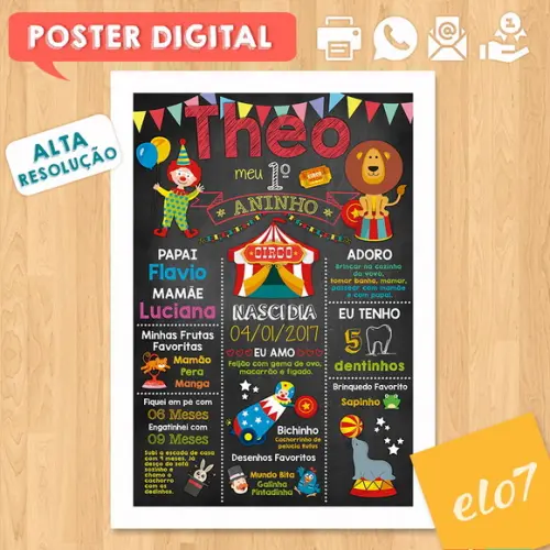 Arte Digital Chalkboard Aniversário Circo