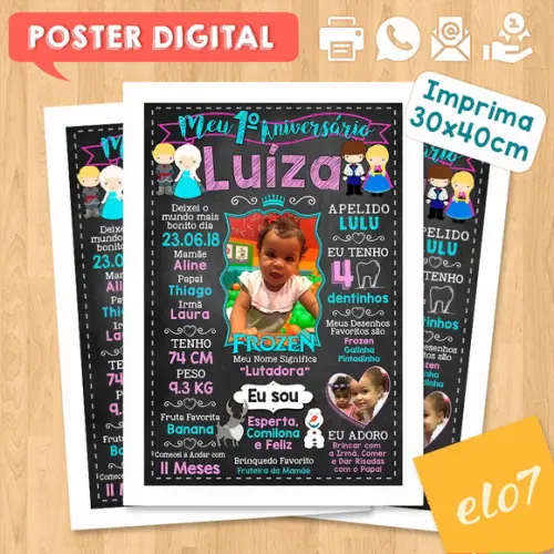 Arte Digital Chalkboard Aniversário Frozen com Foto