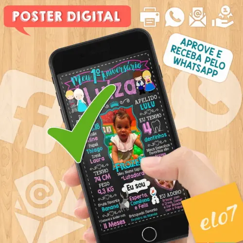 Arte Digital Chalkboard Aniversário Frozen com Foto