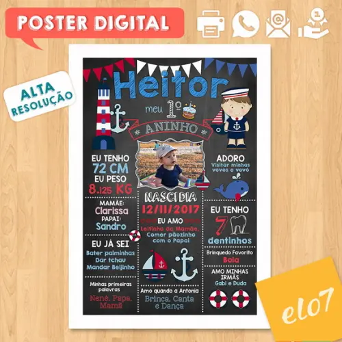 Arte Digital Chalkboard Aniversário Marinheiro