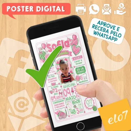 Arte Digital Chalkboard Aniversário Melancia Rosa