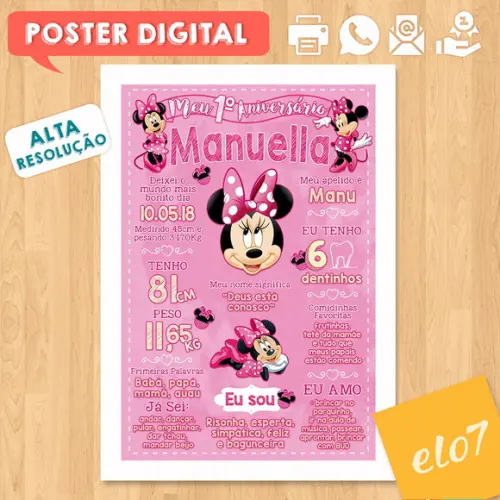Arte Digital Chalkboard Aniversário Minnie Rosa