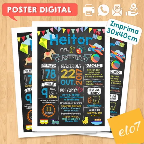 Arte Digital Chalkboard Aniversário Menino Brinquedos
