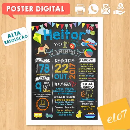 Arte Digital Chalkboard Aniversário Menino Brinquedos