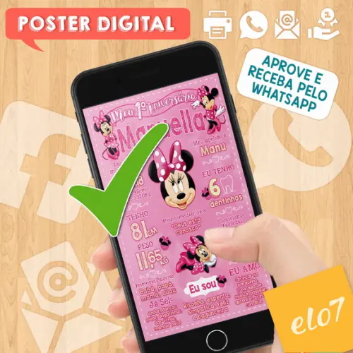 Arte Digital Chalkboard Aniversário Minnie Rosa