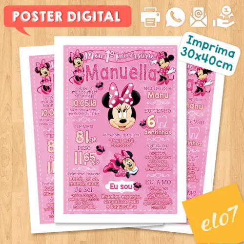 Arte Digital Chalkboard Aniversário Minnie Rosa