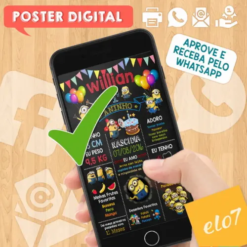 Arte Digital Chalkboard Aniversário os Minions