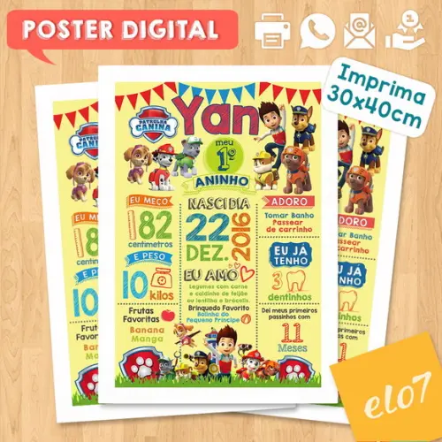 Arte Digital Chalkboard Aniversário Patrulha Canina