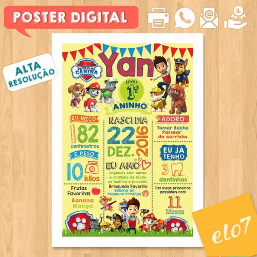 Arte Digital Chalkboard Aniversário Patrulha Canina