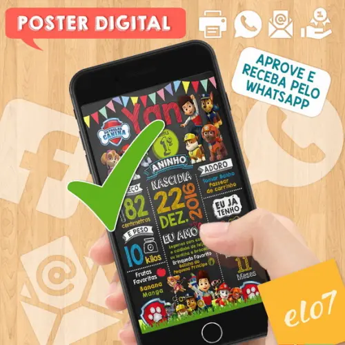 Arte Digital Chalkboard Aniversário Patrulha Canina