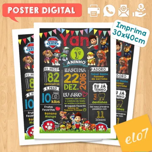 Arte Digital Chalkboard Aniversário Patrulha Canina
