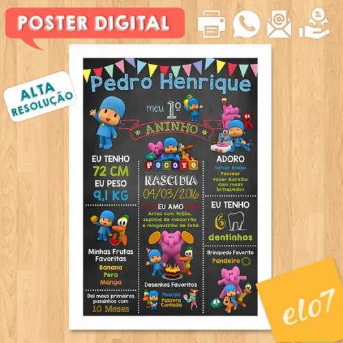 Arte Digital Chalkboard Aniversário Pocoyo