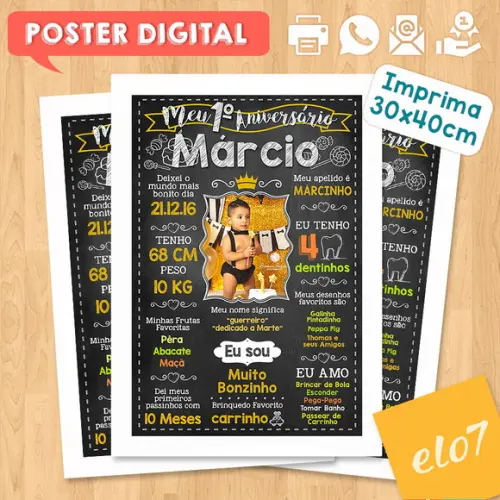 Arte Digital Chalkboard Aniversário Príncipe com Foto