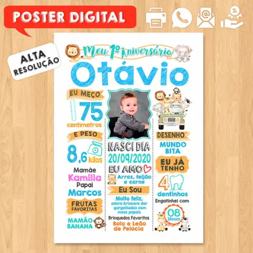 Arte Digital Chalkboard Aniversário Safari Zoológico