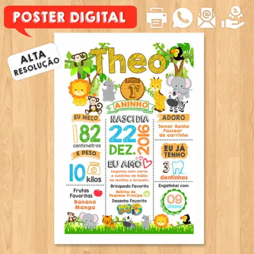 Arte Digital Chalkboard Aniversário Safari Zoológico