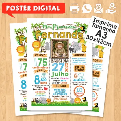 Arte Digital Chalkboard Aniversário Safari Zoológico