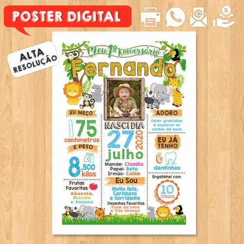 Arte Digital Chalkboard Aniversário Safari Zoológico
