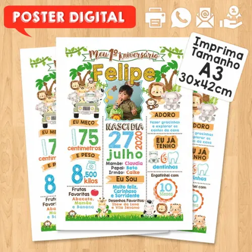 Arte Digital Chalkboard Aniversário Safari Zoológico