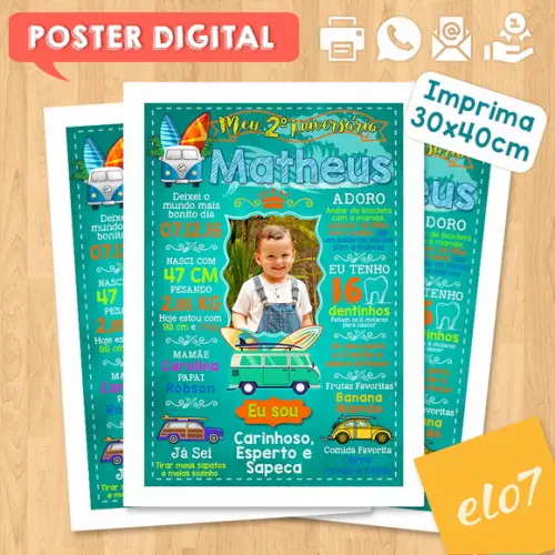 Arte Digital Chalkboard Aniversário Surf Kombi