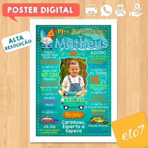 Arte Digital Chalkboard Aniversário Surf Kombi