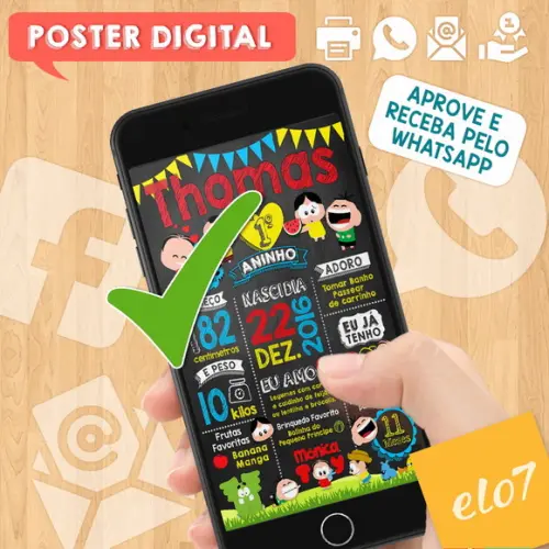 Arte Digital Chalkboard Aniversário Turma da Mônica Toy