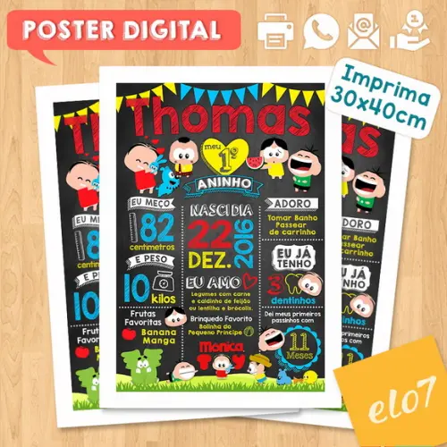 Arte Digital Chalkboard Aniversário Turma da Mônica Toy