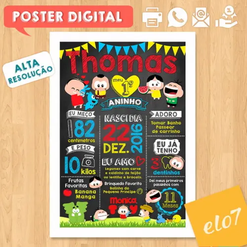 Arte Digital Chalkboard Aniversário Turma da Mônica Toy