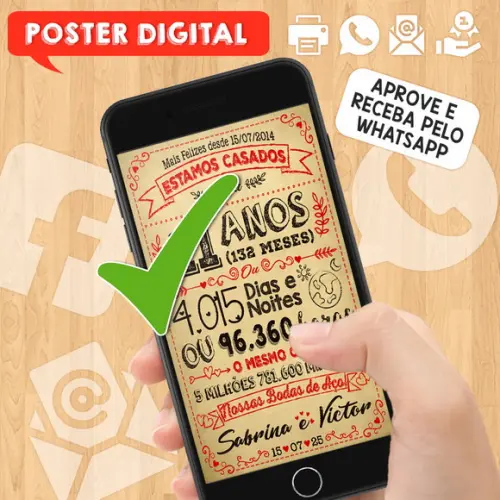 Arte Digital Chalkboard Bodas Aço 11 Anos A3 30x42cm